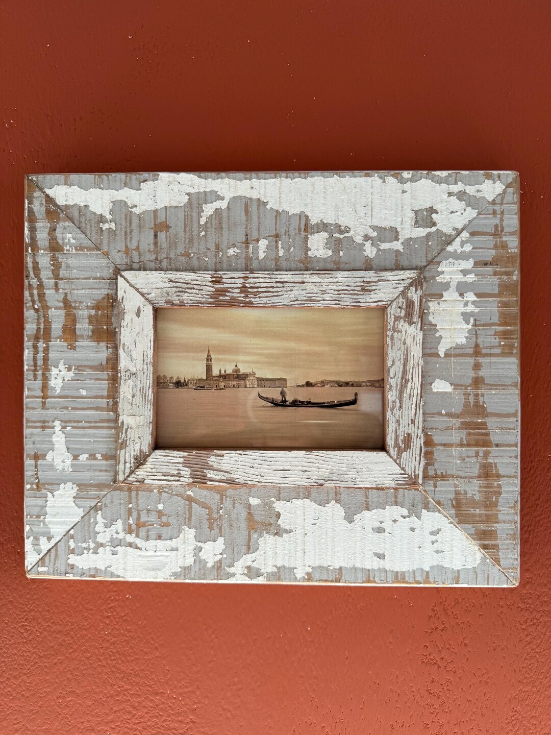 Cornice Portafoto Rustica In Legno Invecchiato - 10x15 Cm - Bianco Shabby Chic