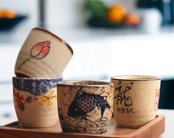 Japanische Keramik-Weinbecher | Vintage Style Kaffeetassen, Keramik Sake Tassen, konisches orientalisches Design, Keramiktasse für Getränke, Teeliebhaber