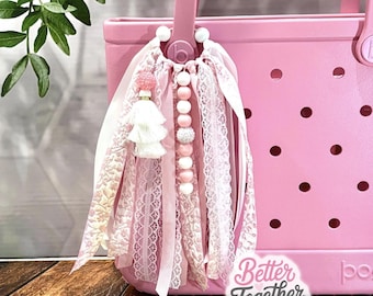 Pink Floral Bogg Bag Tassel, Floral Bogg Bag Tassel, Boho Tassel, Bogg Bag Tassel, Everyday, Bag Charm, Boho Charm, Bogg Bag Accessory
