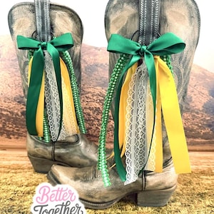 College GameDay Boot Bows | University Game-day | Green and Gold Boot Bows | Game-day Accessory | Boot Bows I Graduation Gift
