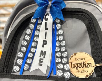 Volleyball Clip Me Bag Tag, Volleyball Pin Me Bag Tag, Volleyball Player Pin Me Ribbon, Volleyball Pins, Volleyball Clips *CAN CUSTOMIZE*