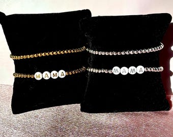 MOM Bracelet Stack, Gold or Silver, Beaded Bracelets, Add-on to any Bracelet Stack