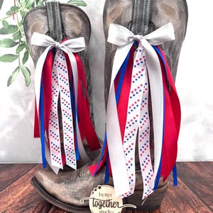 TRENDING Patriotic Boot Bows | Red Blue and White Boot Bows | Country Concert Outfit | Country Concert Boot Bows | Lacey Boot Bows
