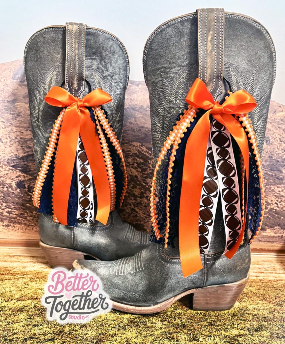 Boot Bows Display TRENDING College Inspired Boot Bows | Gameday Boot Bows | Orange & Navy ...