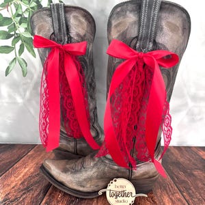 Red Country Concert Boot Bows | Red Boot Bows | Country Concert Boot Accessory | Boot Bows | Lacey Boot Bows | Red Lace Boot Bows | Bows