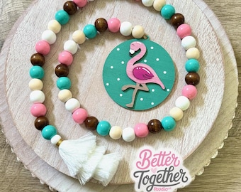 Flamingo Wooden Bead Tiered Tray Garland | Home Decor | Beaded Garland with Flamingo | Summer Beaded Garland | Pool House | Vacation House