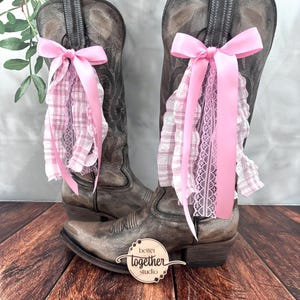 Pink and White Country Concert Boot Bows | Pink and White Boot Bows | Country Concert Boot Accessory | Gingham Boot Bows I Bachelorette