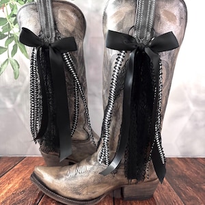 Black Country Concert Boot Bows | Black Boot Bows | Country Concert Boot Accessory | Boot Bows | Lacey Boot Bows | Black Lace Boot Bows