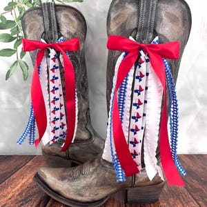 Texas Patriotic Country Concert Boot Bows | Red Blue and White Boot Bows | Country Concert Boot Accessory | Patriotic Boot Bows, Boot Bows