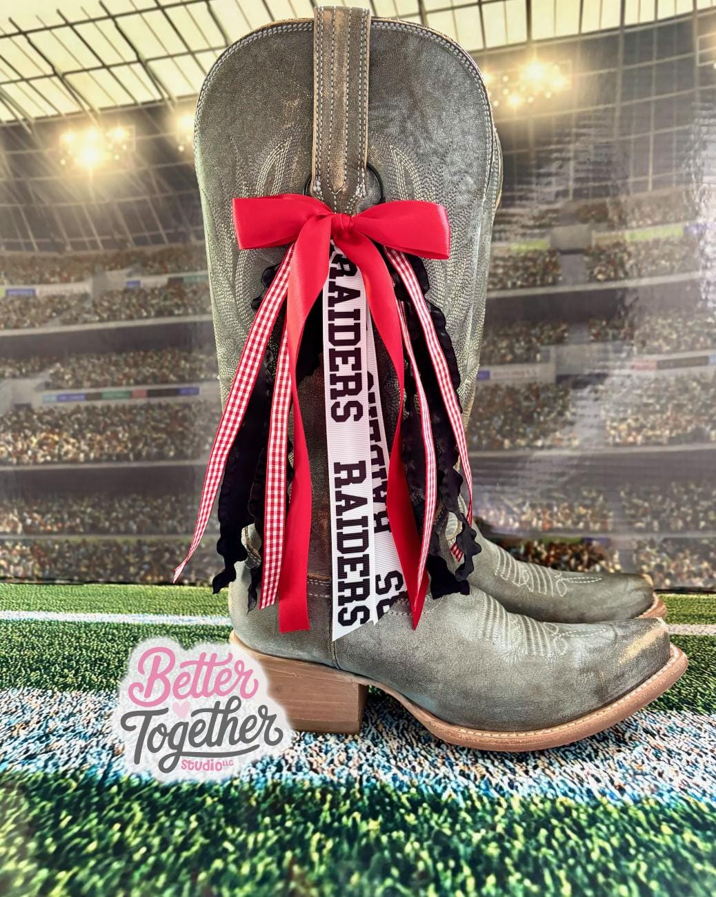 Boot Bows Display TRENDING College Inspired Boot Bows, Game Day Boot Bows, Red Black ...