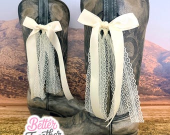 Ivory Country Concert Boot Bows | Cream Boot Bows | Country Concert Boot Accessory | Boot Bows | Lacey Boot Bows | Ivory Lace Boot Bows