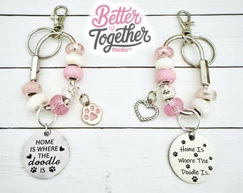 Home is where your doodle is Keychain, Paw Print Keychain, Pet Lover Bag Charm, Silver Carabiner Keychain, Dog Mom Purse Charm Gift, Bogg