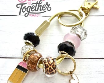 Teacher Carabiner Bag Charm | Teacher Gift | School Tote Accessory | Backpack Purse Charm | Teacher Appreciation Gift | Custom Colors