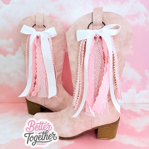 Pink and White Country Concert Boot Bows | Pink and White Boot Bows | Country Concert Boot Accessory | Lacey Boot Bows I Bachelorette