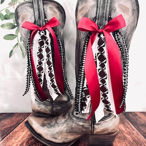 College GameDay Boot Bows | Garnet Black and White Boot Bows | Gamecock | OU | Razorback | University Game-day  | Game-day Accessory | Gift