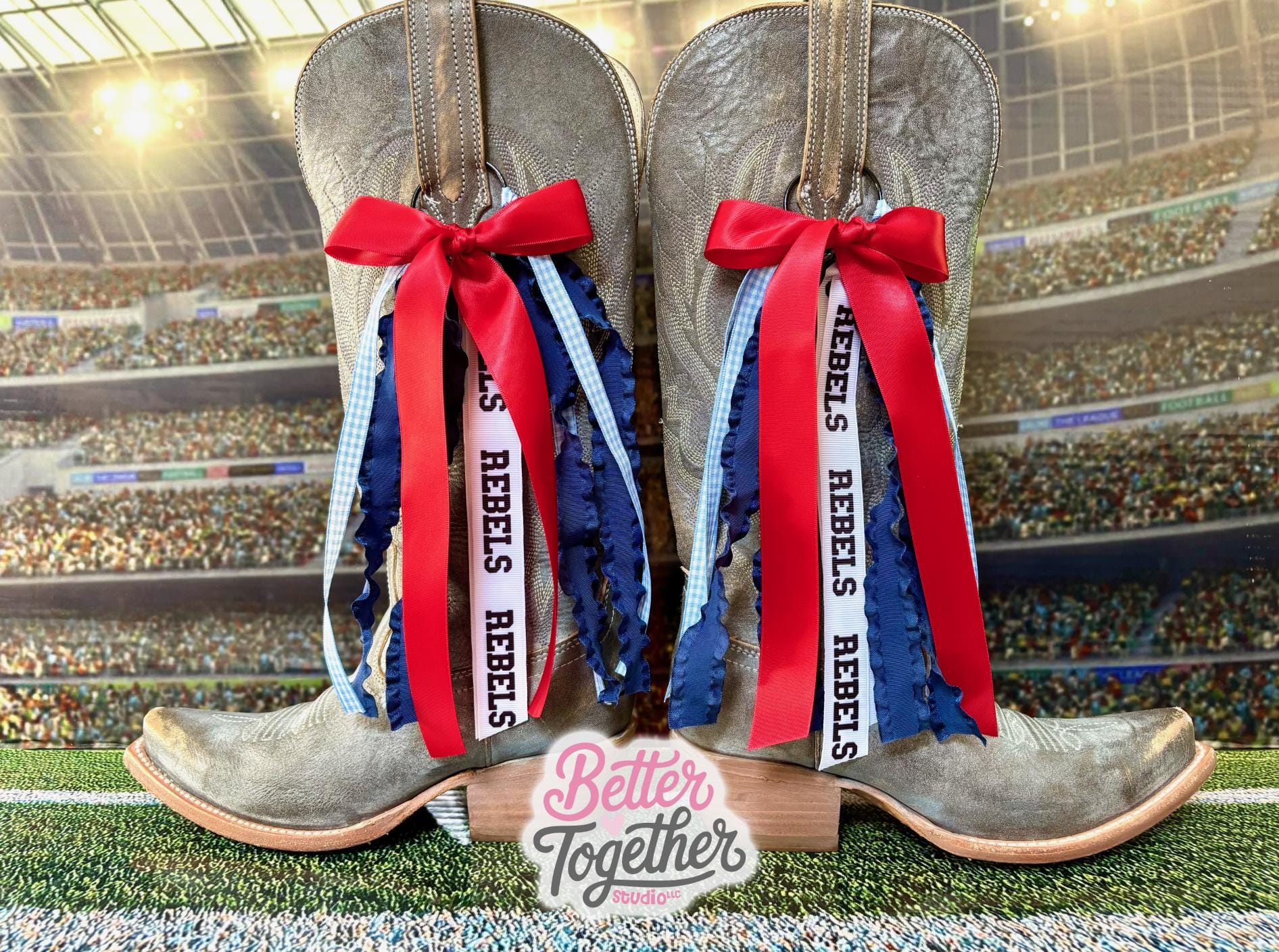 Boot Bows Display TRENDING College Inspired Boot Bows | Gameday Boot Bows | Red & Navy ...