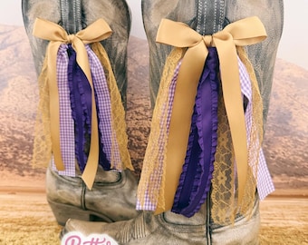 College GameDay Boot Bows | Purple and Gold Boot Bows | Game-day Accessory | Game-day I   Boot Bows | Graduation Gift