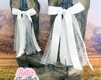 White Country Concert Boot Bows | White Boot Bows | Country Concert Boot Accessory | Boot Bows | Lacey Boot Bows | White Lace Boot Bows