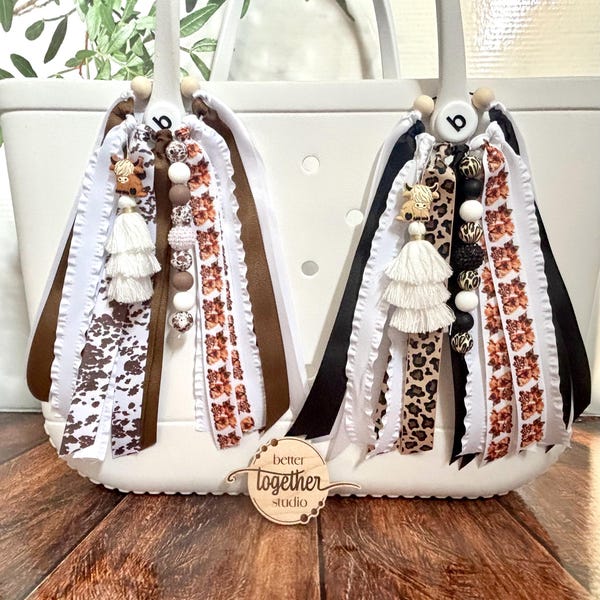 Highland Cow Bogg Bag Tassel, Cow Print Bag Charm, Brown Cow Print, Leopard Print Highland Cow, Cow Print Bogg Bag