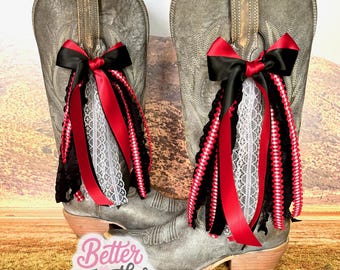 TRENDING College Inspired Boot Bows, Double Bows, Game Day Boot Bows, Red Black & White Boot Bows, Bows