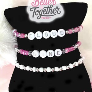 Stackable Cloud 9 Bracelets, Pink Silver & White Bracelet Set, Beaded Bracelets, Glass Beads