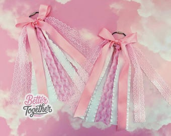 Pink and White Concert Boot Bows | Lacey Pink Boot Bows | Country Concert Boot Accessory | Lace Boot Bows I Bows with Ruffles