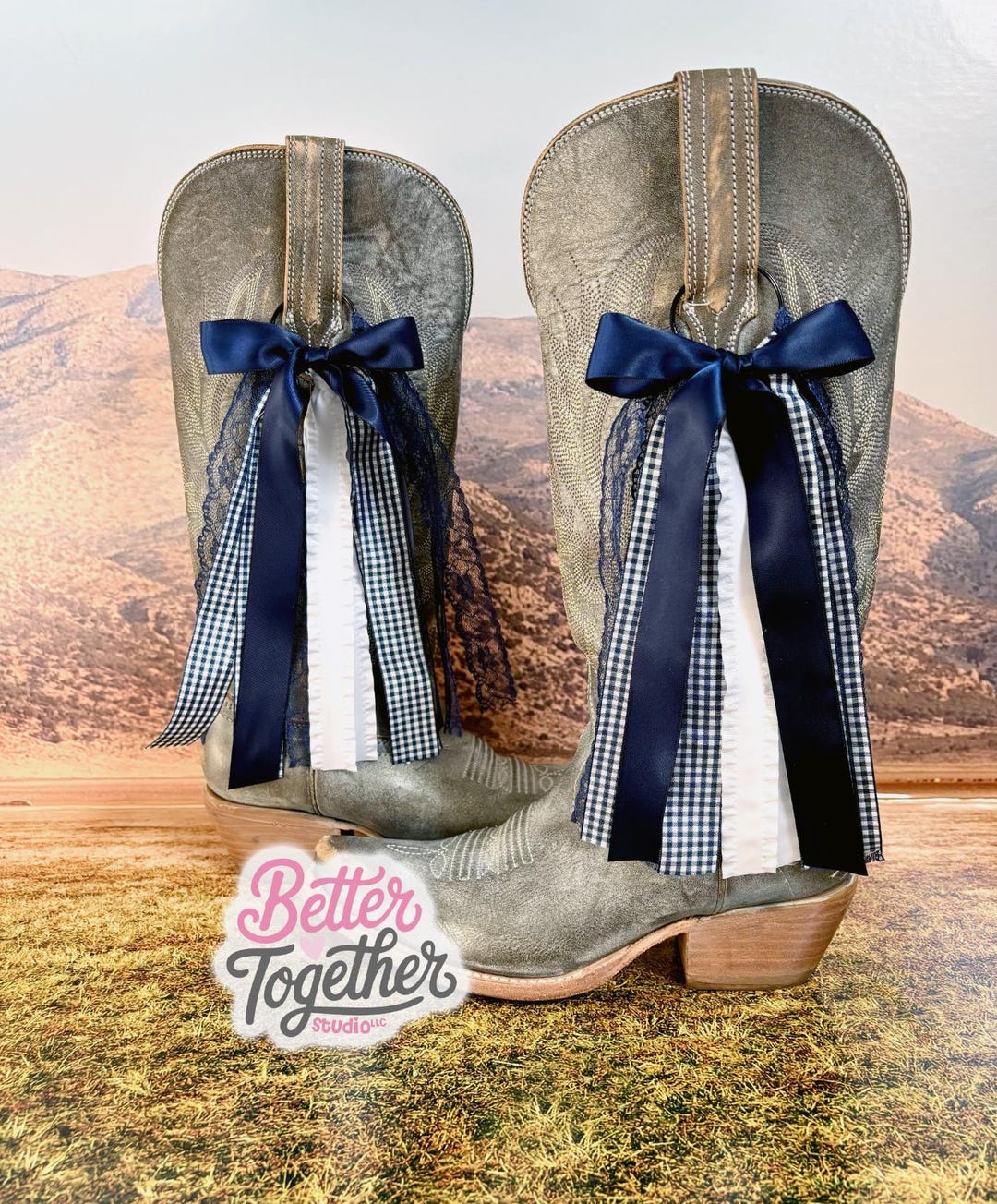 Boot Bows Display Navy Gingham College Inspired Boot Bows | Ribbons for Boots | Gameday ...