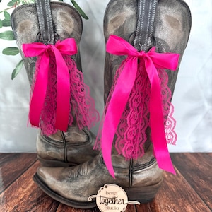 Pink Country Concert Boot Bows | Pink Boot Bows | Country Concert Boot Accessory | Boot Bows | Lacey Boot Bows | Pink Lace Boot Bows | Bows