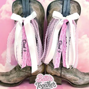 Boot Rivbons For Megan Megan Country Concert Boot Bows | Pink and White Boot Bows | Country ...