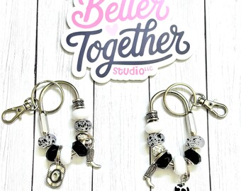 Western Beaded Keychain with Charms | Personalize Initial Bag Charm | Purse Accessory | Carabiner Bag Charm | Silver Bag Accessory
