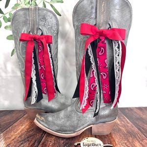 Red and Black Bandana Country Concert Boot Bows | Bandana Boot Bows | Country Concert Boot Accessory | Bachelorette Boot Bows I Gift for Her