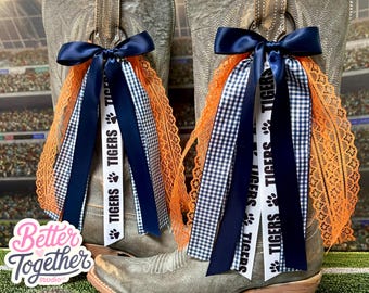 TENDANCE Nœuds pour bottes d'inspiration universitaire | Nœuds pour bottes GameDay Tigers | Nœuds pour bottes | Bottes pour le jour du match | Nœuds pour bottes Tigres