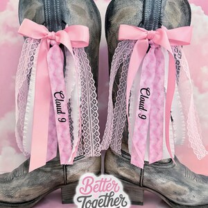 Boot Rivbons For Megan Megan Country Concert Boot Bows | Pink and White Boot Bows | Country ...