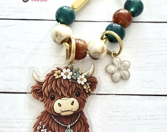 Highland Cow Carabiner Bag Charm | Cow Lover Gift | Western Bag Accessory | Backpack Purse Tote Charm | Farmhouse Country Gift
