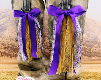 College GameDay Boot Bows | Purple and Gold Boot Bows | Game-day Accessory | Game-day I   Boot Bows | Graduation Gift