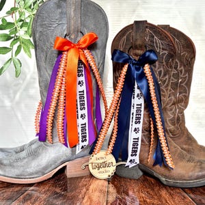 TRENDING College Inspired Boot Bows | Tigers GameDay Boot Bows | Auburn Boot Bows I Clemson Boot Bows | Game Day Boots | Tigers Boot Bows