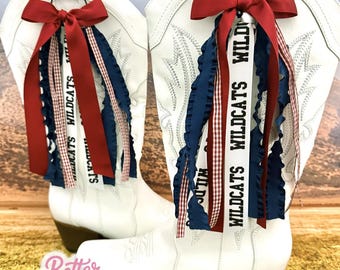 College GameDay Boot Bows | Garnet Black and White Boot Bows | University Game-day  | Game-day Accessory, Wildcat Boot Bows