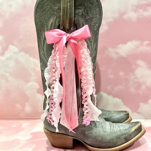 Pink Cloud Concert Boot Bows | Pink and White Boot Bows | Country Concert Boot Accessory | Sequin Boot Bows I Sparkly Bows image 9