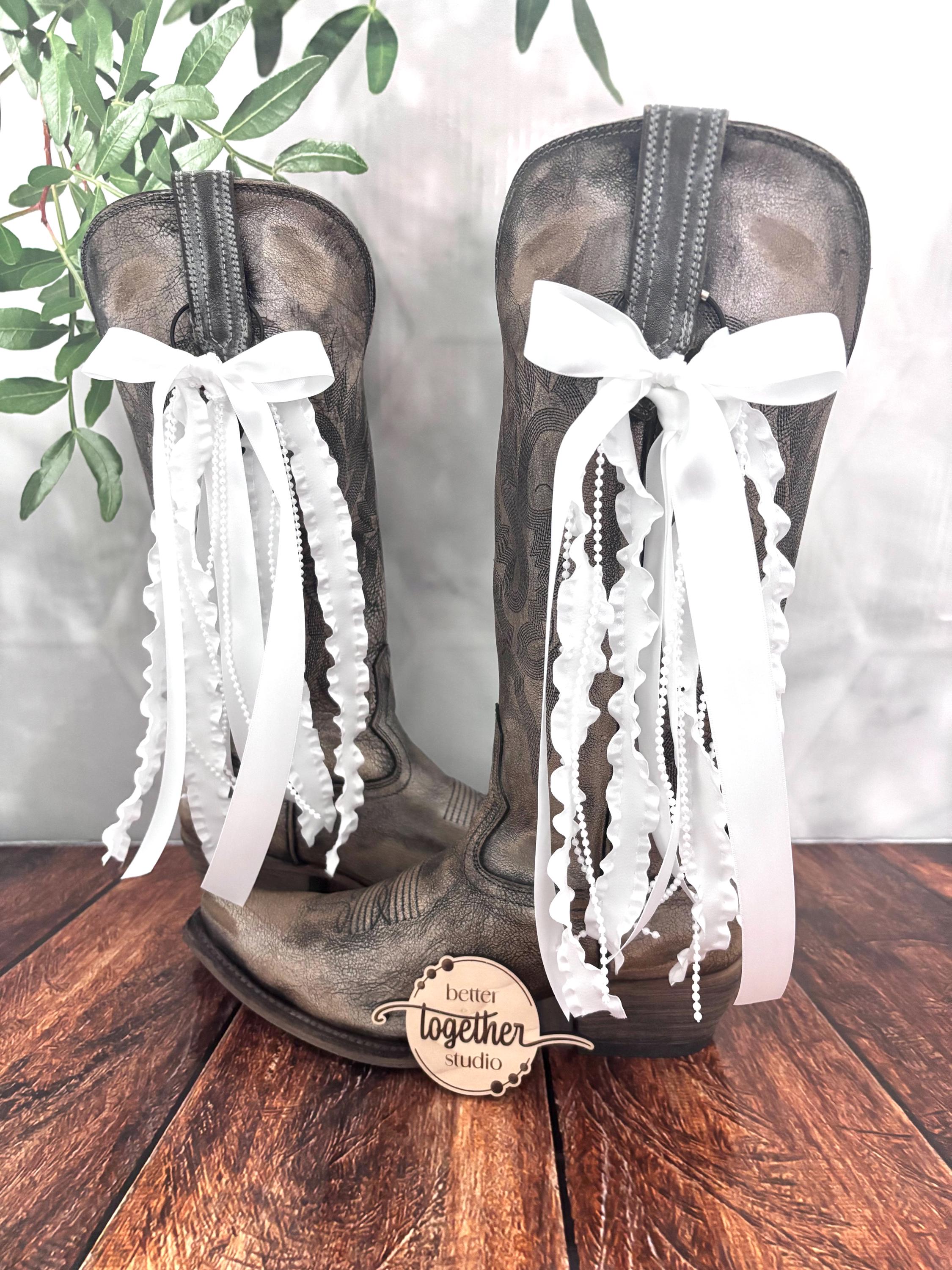 White Country Concert Boot Bows | White Boot Bows | Country Concert Boot Accessory | Boot Bows | Pearl Boot Bows | White Pearl Boot Bows
