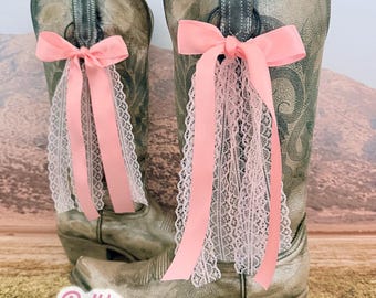 Pink Country Concert Boot Bows | Pink Boot Bows | Country Concert Boot Accessory | Boot Bows | Lacey Boot Bows | Pink Lace Boot Bows | Bows