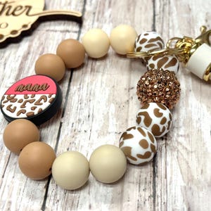 Brown Cow Print MAMA Wristlet Keychain, Mama wristlet keychain, Mama Keychain, Mom Bag Accessory, Gift for Mom, Brown Cow Keychain