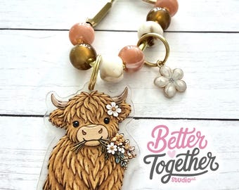 Highland Cow Carabiner Bag Charm | Cow Lover Gift | Western Bag Accessory | Backpack Purse Tote Charm | Farmhouse Country Gift
