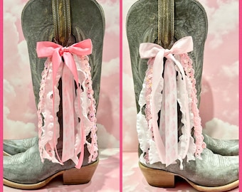 Pink Cloud Concert Boot Bows | Pink and White Boot Bows | Country Concert Boot Accessory | Sequin Boot Bows I Sparkly Bows