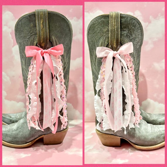 Pink Cloud Concert Boot Bows | Pink and White Boot Bows | Country Concert Boot Accessory | Sequin Boot Bows I Sparkly Bows