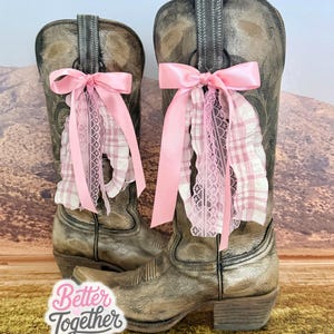 Pink and White Country Concert Boot Bows | Pink and White Boot Bows | Country Concert Boot Accessory | Gingham Boot Bows I Bachelorette