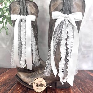 White Country Concert Boot Bows | White Boot Bows | Country Concert Boot Accessory | Boot Bows | Lacey Boot Bows | White Lace Boot Bows