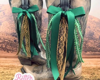 College GameDay Boot Bows | University Game-day | Green and Gold Boot Bows | Game-day Accessory | Boot Bows I Graduation Gift