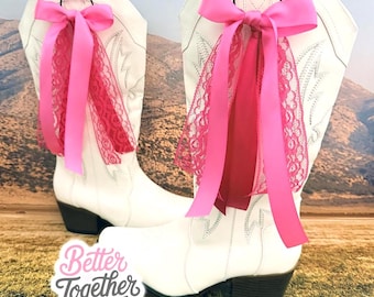 Pink Country Concert Boot Bows | Pink Boot Bows | Country Concert Boot Accessory | Boot Bows | Lacey Boot Bows | Pink Lace Boot Bows | Bows