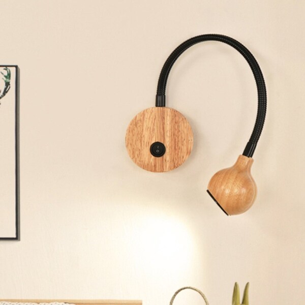 Adjustable Wooden Wall Lamp: Minimalist Nordic Design for Cozy Bedroom and Study Lighting