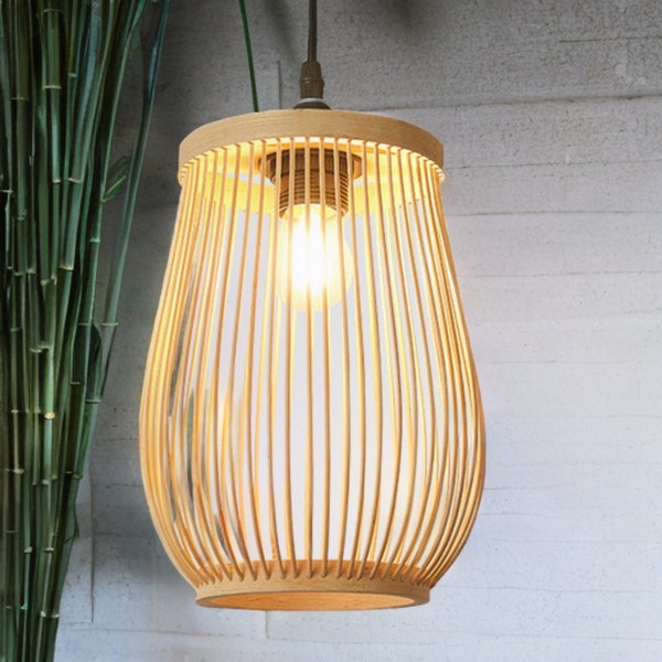 Natural Bamboo Wood Pendant Lamp: Bohemian Chandelier for Home Decor